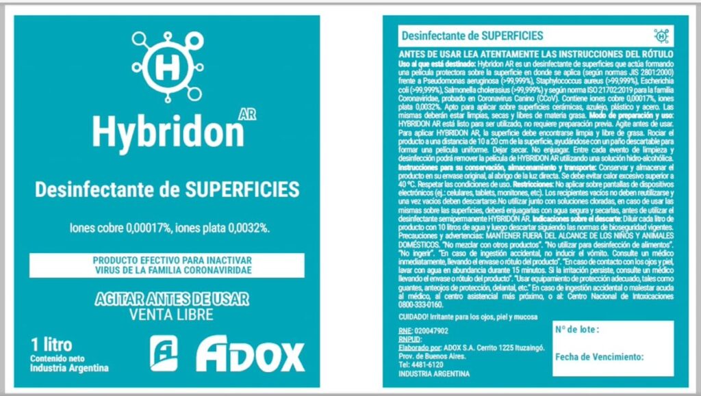 Primer desinfectante argentino en spray con nanotecnología para prevenir infecciones